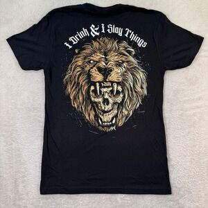 NEW Zero Foxtrot T Shirt Mens Small Black Skull Lion Mane I Drink & Slay Things